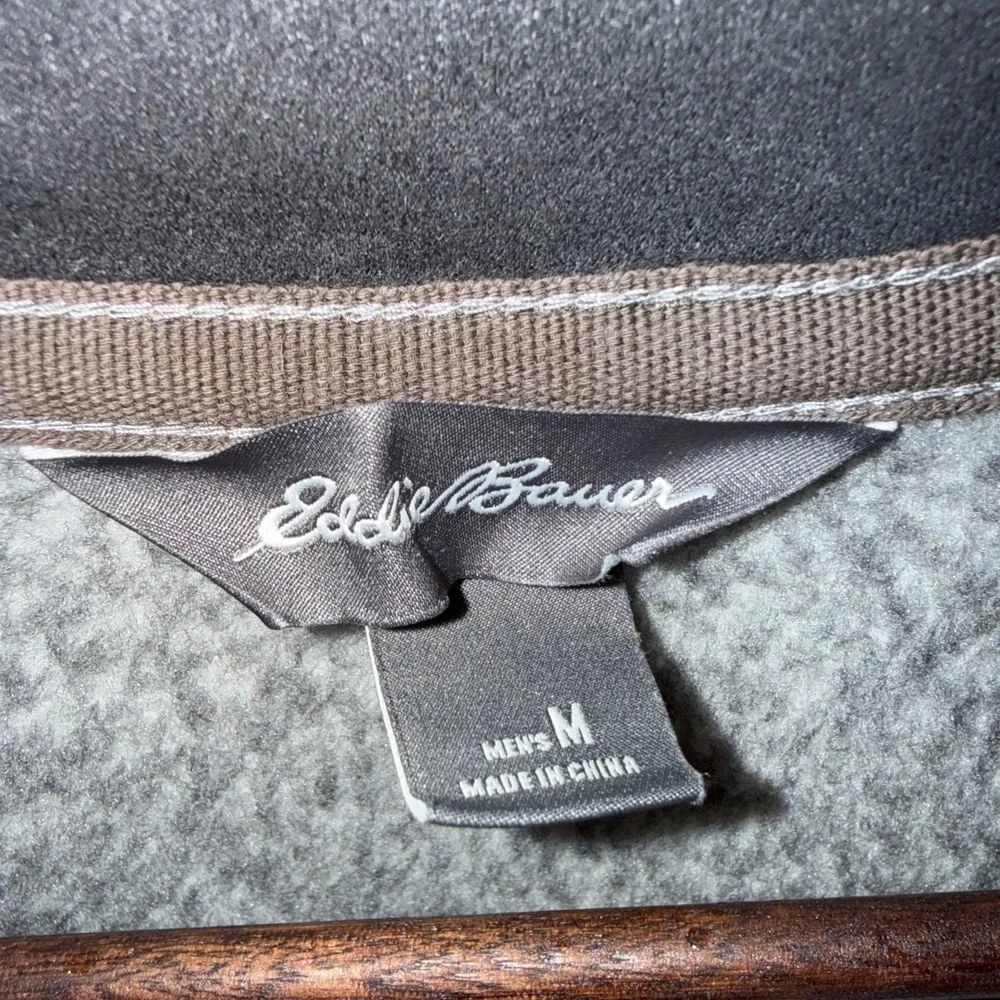 Eddie Bauer Grey Brown Convector Snap‎ Pullover Men's Long Sleeve Fleece Medium - Picture 3 of 8